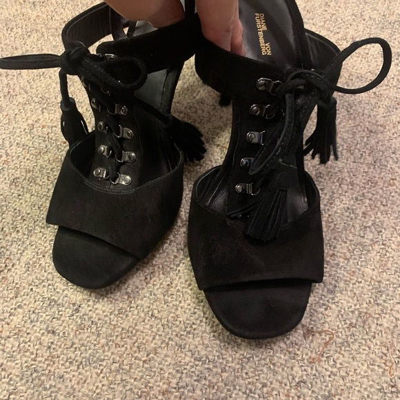 Diane Von Furstenberg Arabella Suede Lace up Heels - Picture 6 of 9